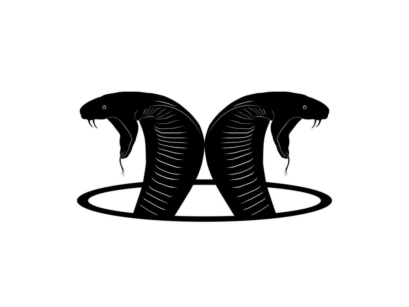 Silhouette of the Two King Cobra Head Arise from the Circle Hole for Logo Type. Vector Illustration