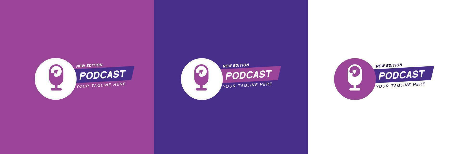 logotipo de podcast único con concepto de forma de micrófono y pantalla de variante de color. vector