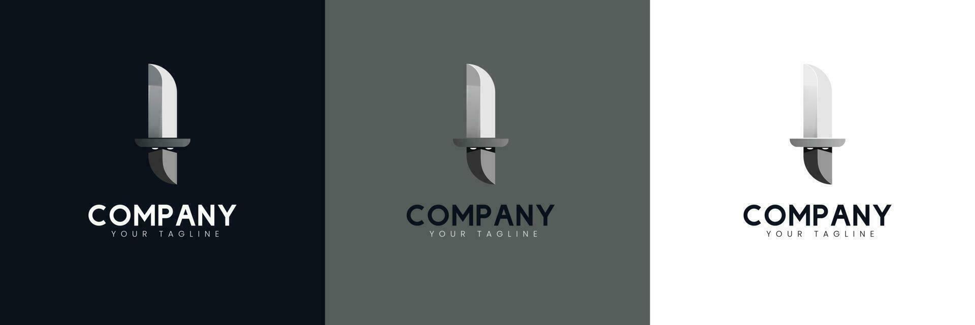 ladrón cuchillo logo, diseño representando un cuchillo con un mal cara con un cara cubierta. vector