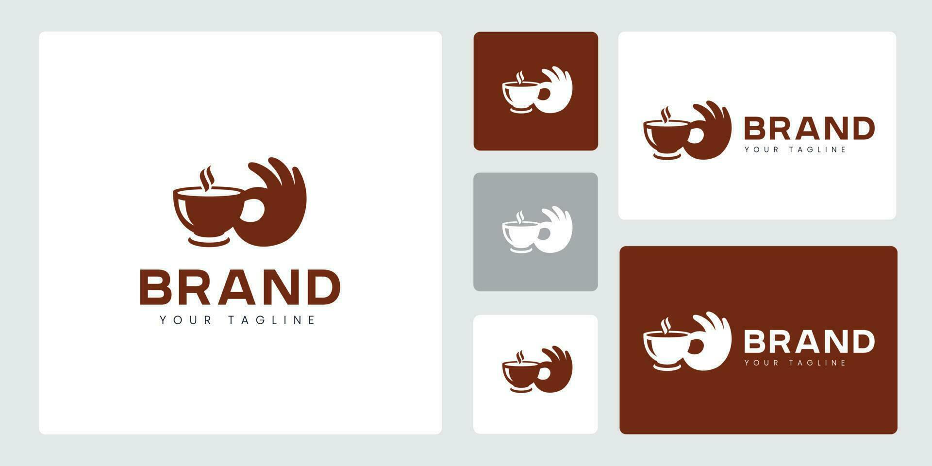 conjunto de dedo logo café tazas participación el bueno símbolo. único, gracioso y atractivo logo. esta logo lata ser usado para bebida marcas, café tiendas, y café o té compañías. vector