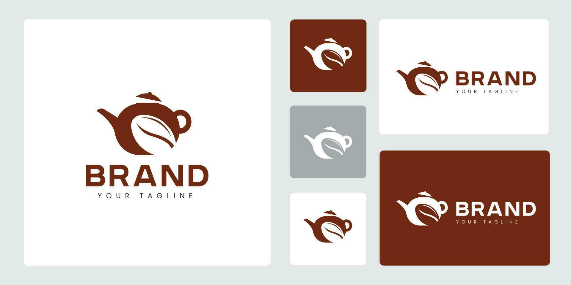 Teapot and Coffee Beans Logo Set. In Coffee Bean Traditional Style With Negative Space. Coffee Brown Color Logo. vector