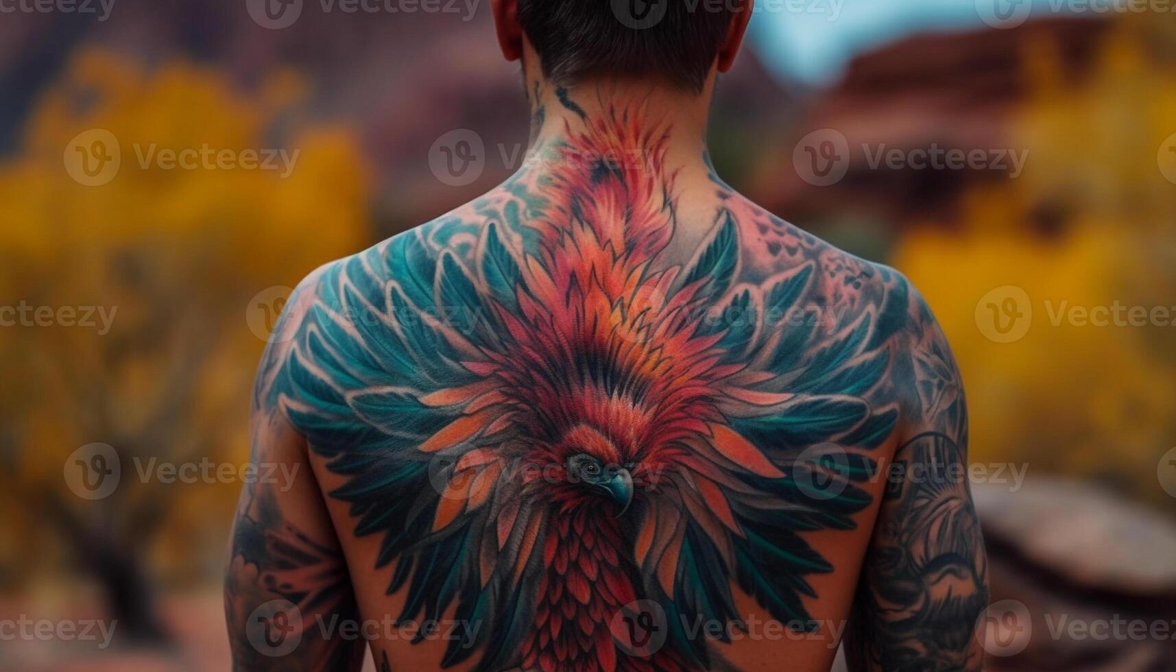 Nature beauty painted on skin, standing strong generated by AI photo
