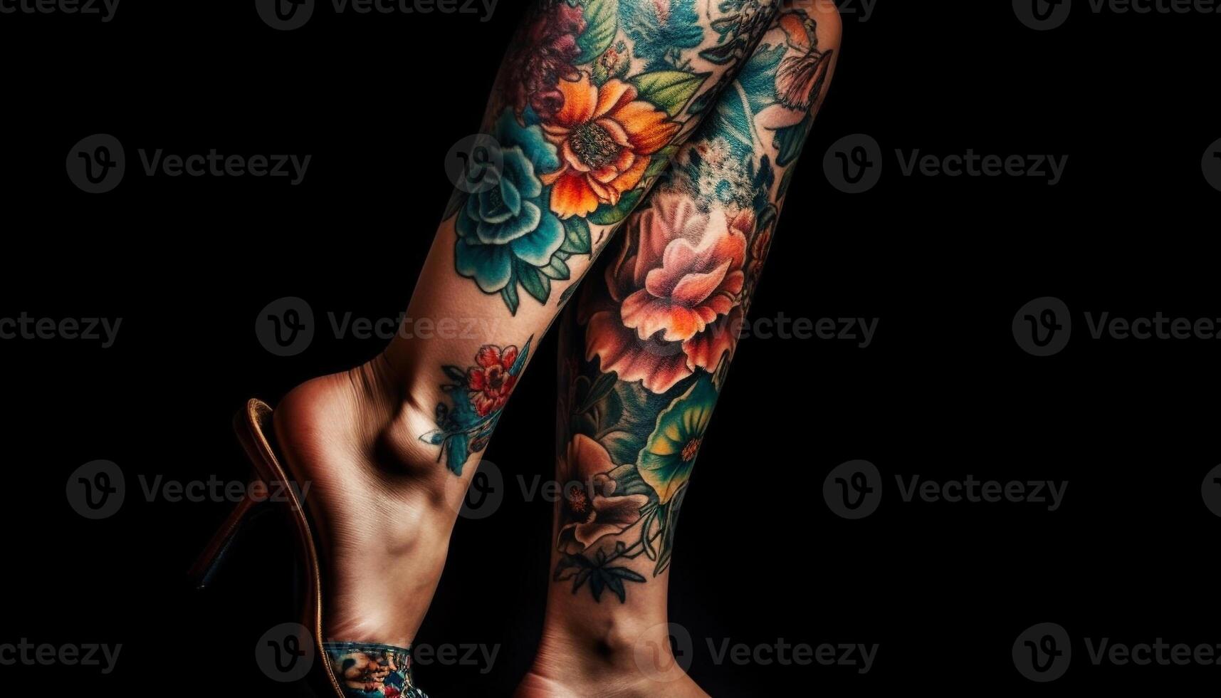Sensual henna tattoo on woman elegant leg generated by AI photo