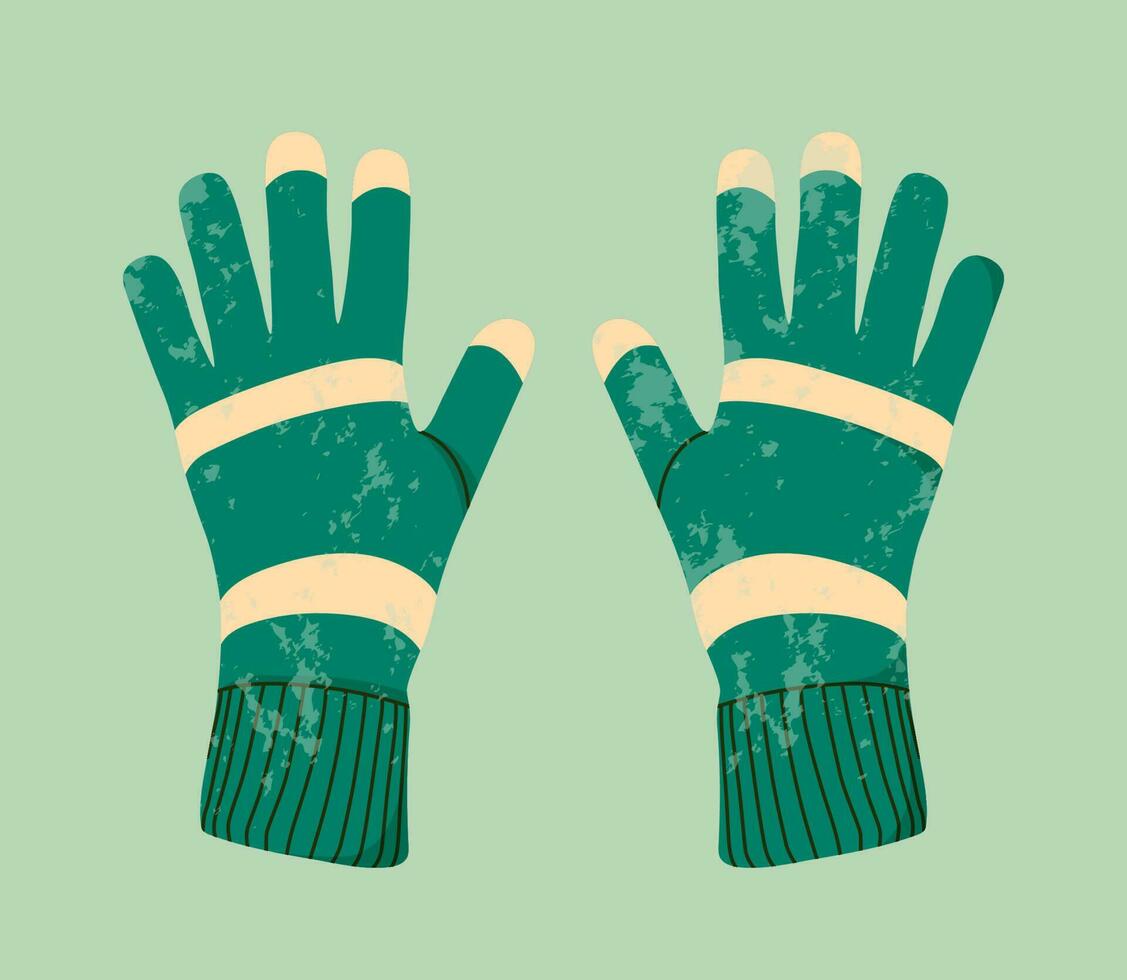 invierno mitones plano ilustración. invierno guantes y invierno fiesta concepto. mano dibujado plano texturizado fiesta saludo tarjeta. linda verde mitones. de moda ilustración para impresión y web. vector