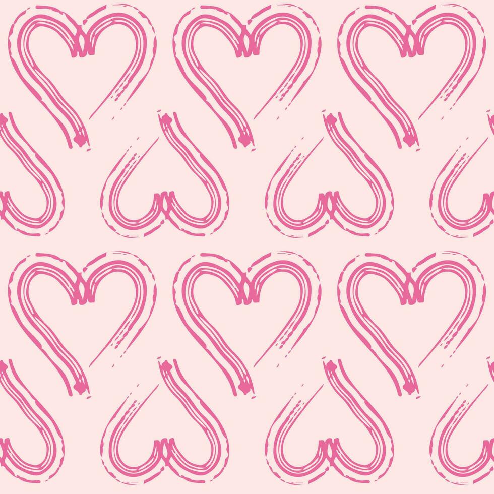 Hand drawn pink hearts seamless pattern on light background. Simple shapes for wrapping paper, wallpaper, fabric, textile vector