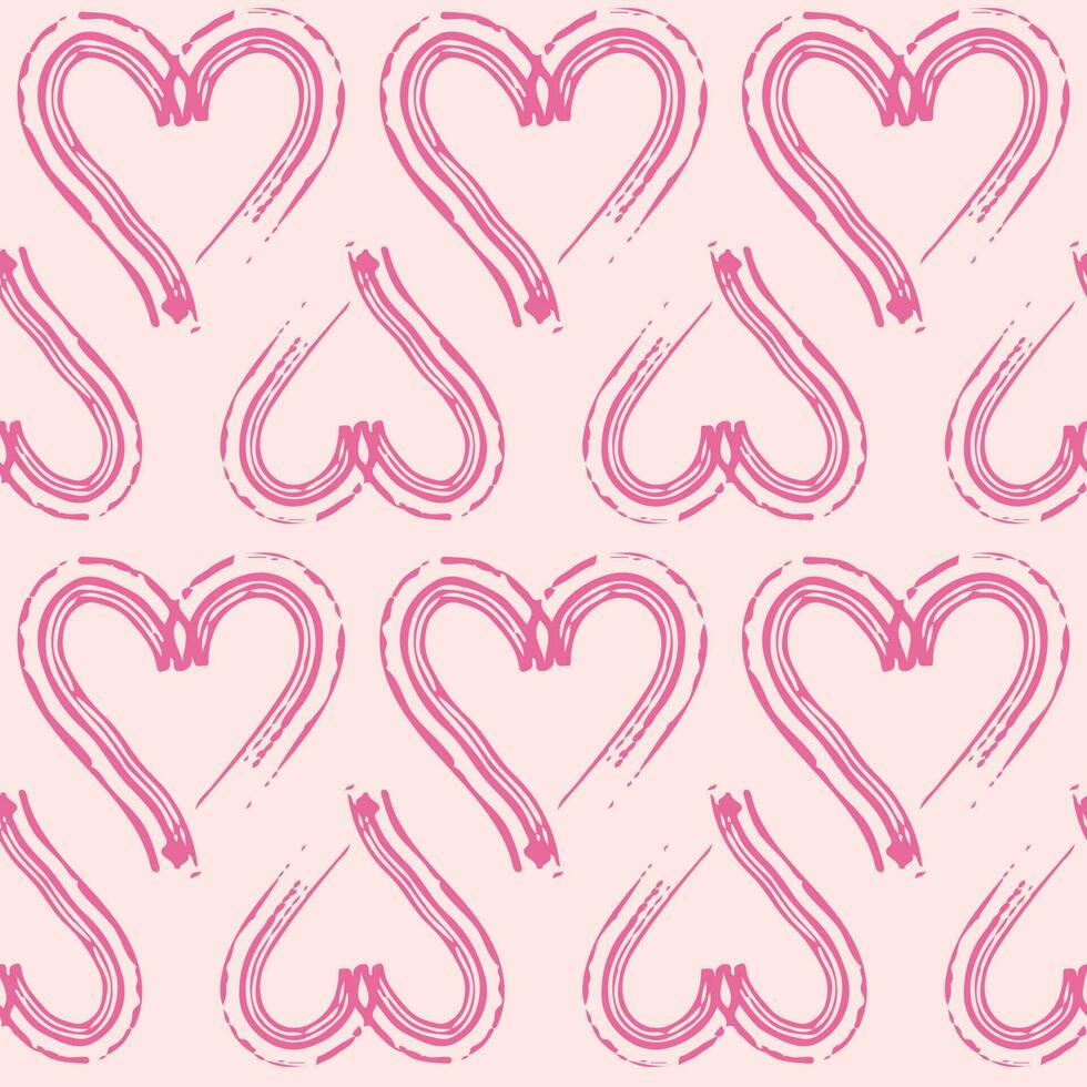 Hand drawn pink hearts seamless pattern on light background. Simple shapes for wrapping paper, wallpaper, fabric, textile vector