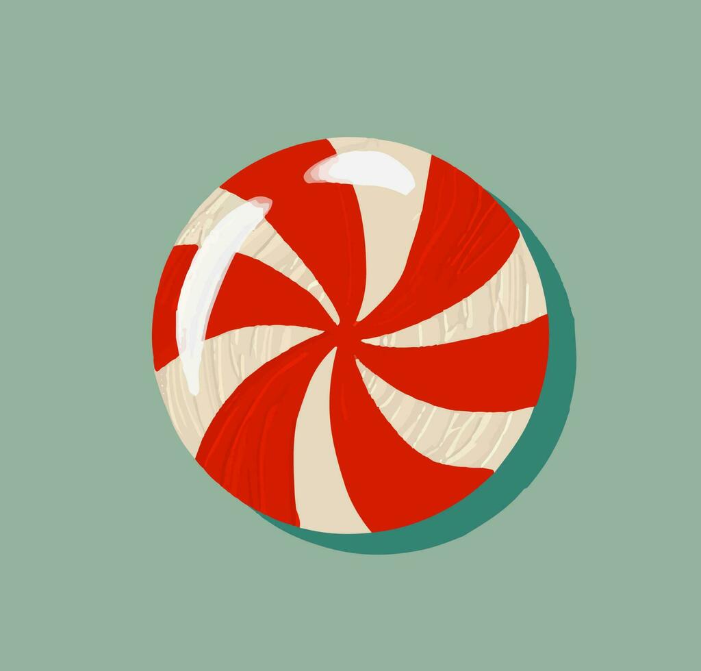 Christmas striped candy. Retro trendy design. Minimalistic pastel icon for gift wrap, stationery, textiles and posters. Winter holiday concept symbol. vector