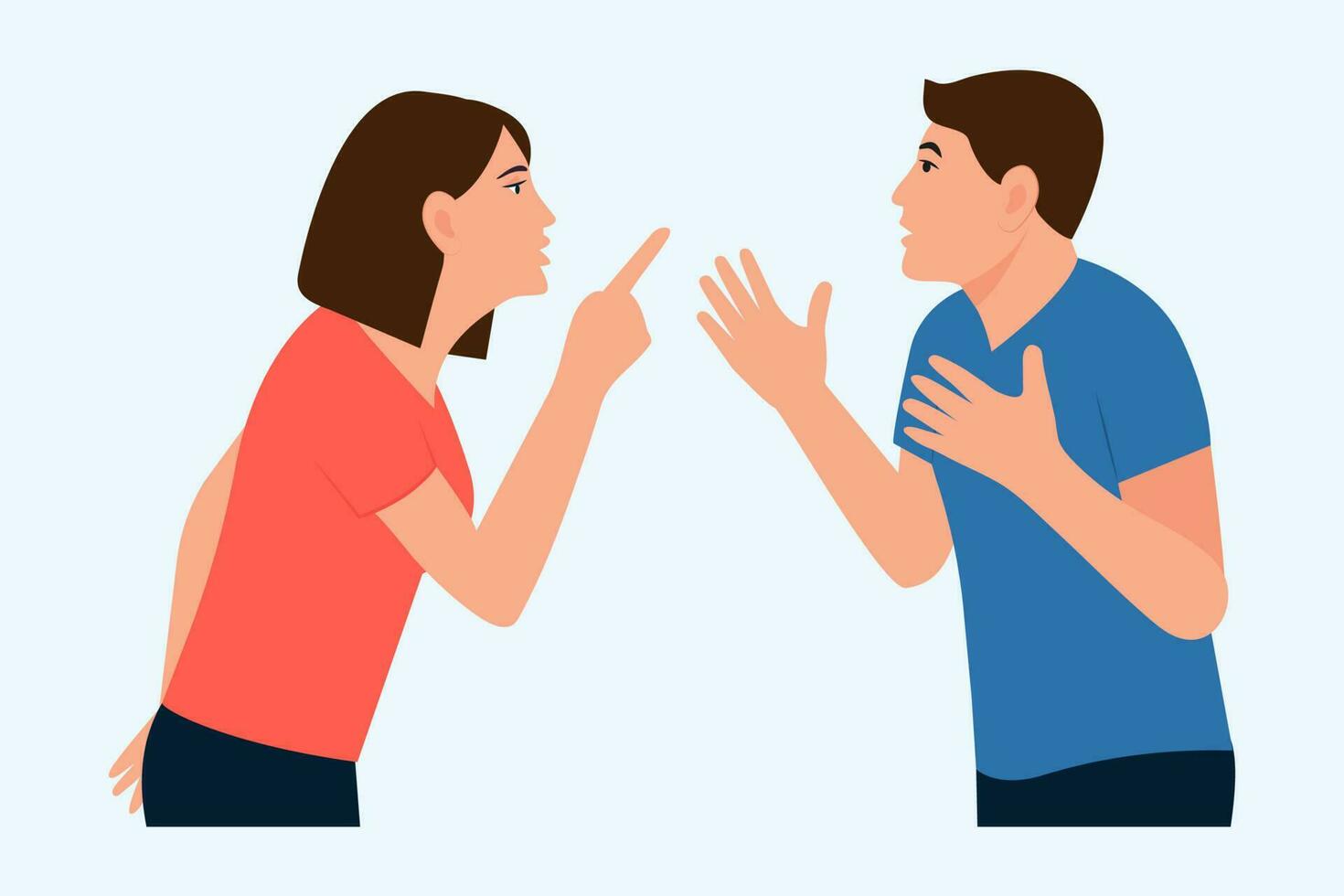 enojado personas disputa. irritado esposa y marido conflicto, escena de argumentar, relación problemas. agresión, conflicto concepto. plano vector dibujos animados ilustración.