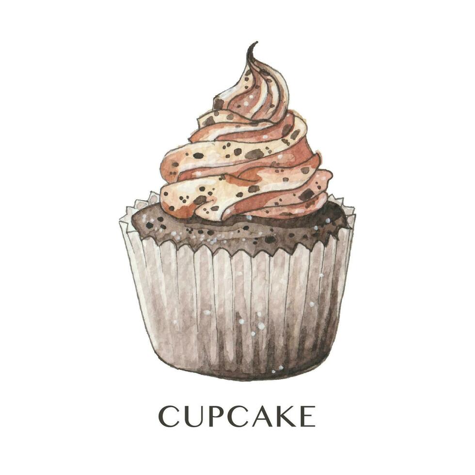 Chocolate cupcake vector watercolor illustration