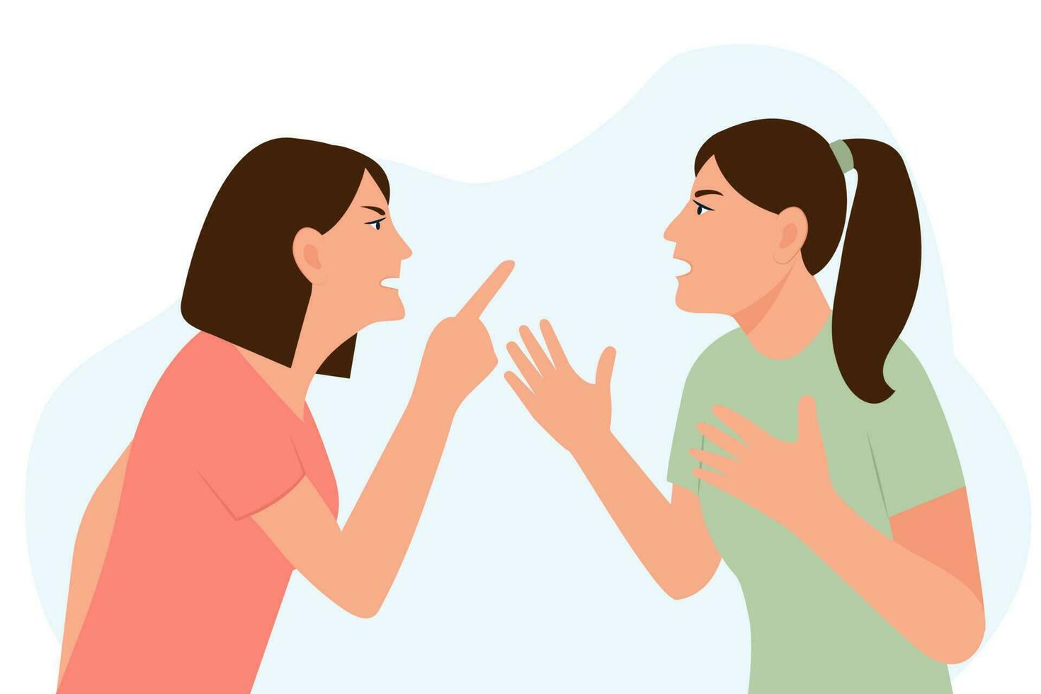 Young women  quarrel. Aggressive girls Yelling. Aggression, conflict concept. Flat vector  illustration.