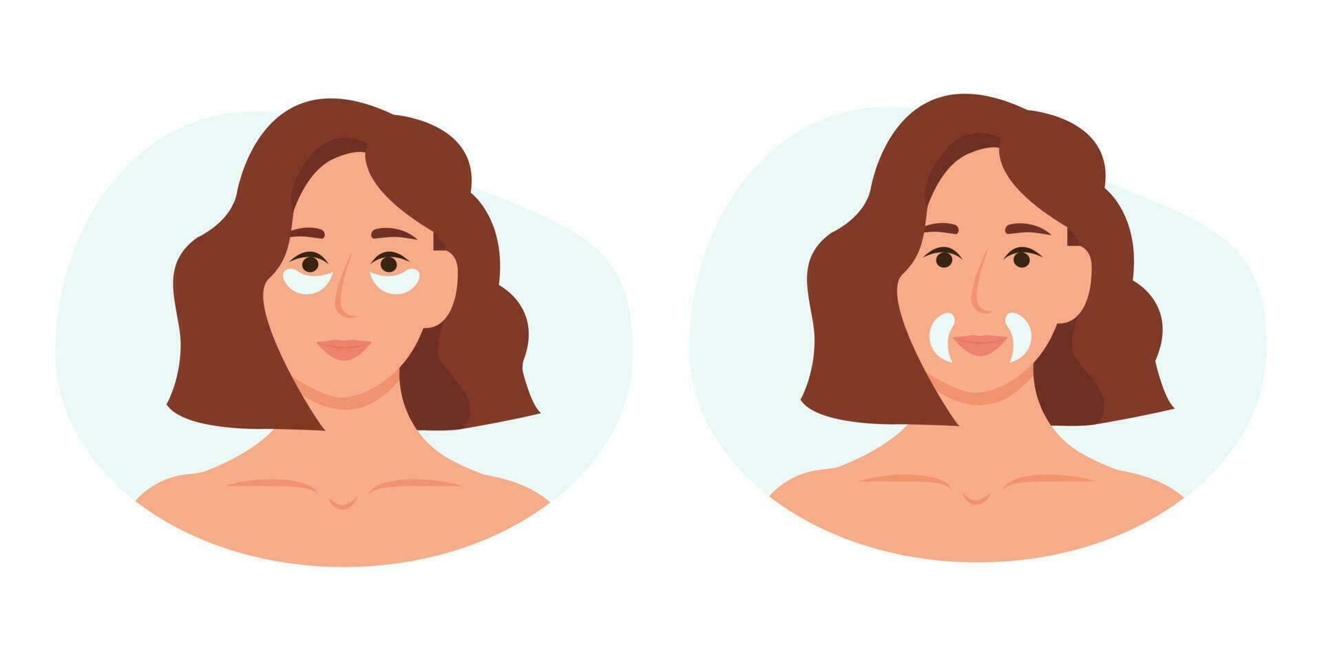 cosmético colágeno ojo parches en contra facial arrugas hogar diario facial piel cuidado. vector ilustración