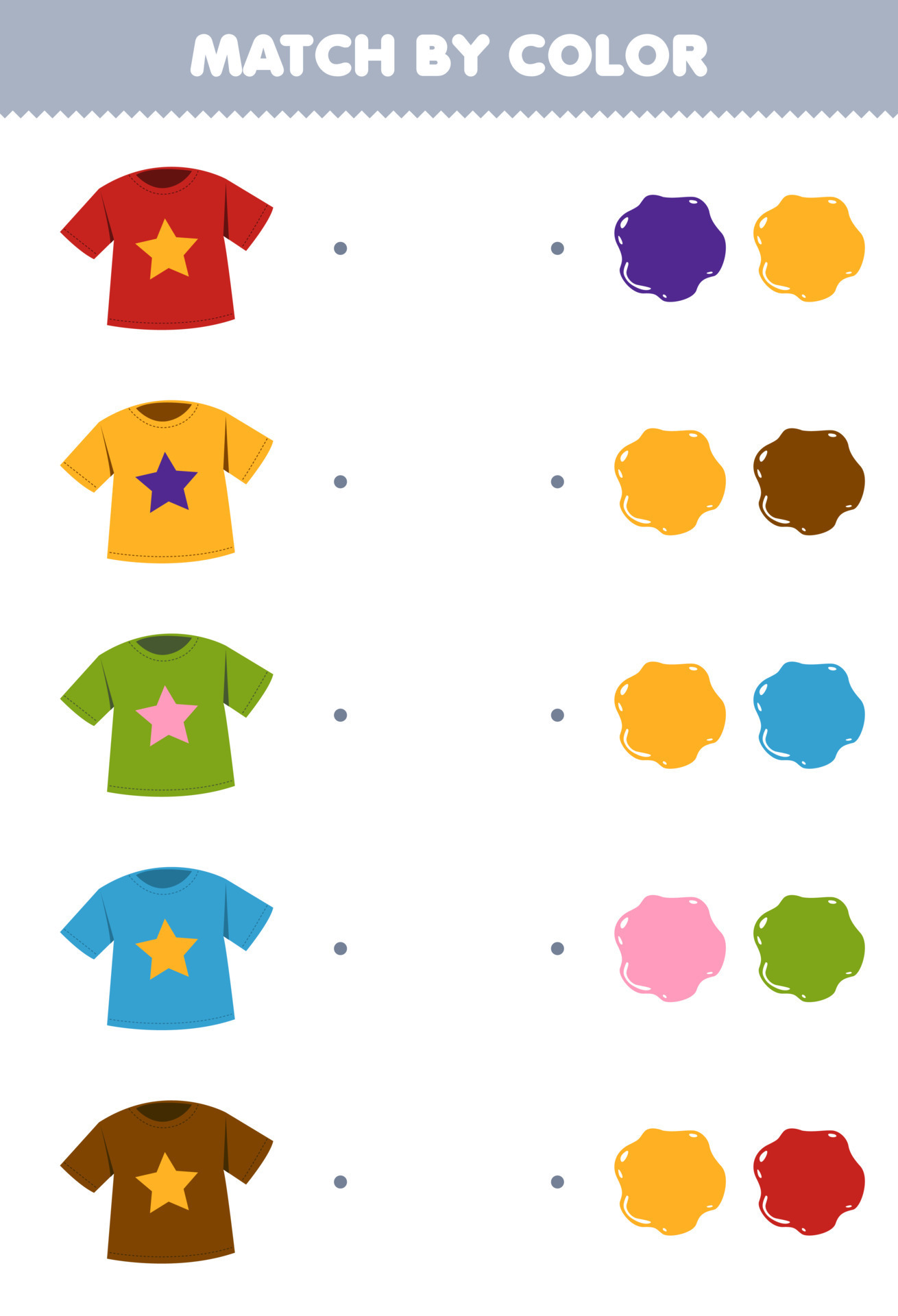 Education game for children match by color of cute cartoon t shirt  printable wearable clothes worksheet 24611467 Vector Art at Vecteezy