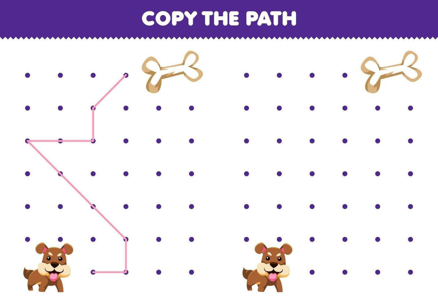 Education game for children copy the path help dog move to the bone printable animal worksheet vector
