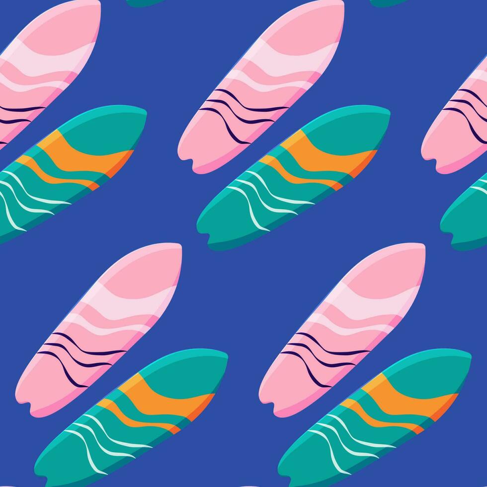 Colorful seamless summer pattern with surfboards vector