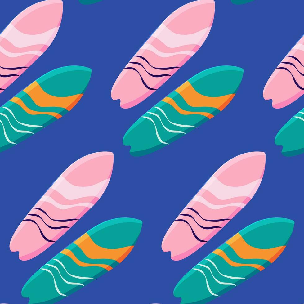 Colorful seamless summer pattern with surfboards vector