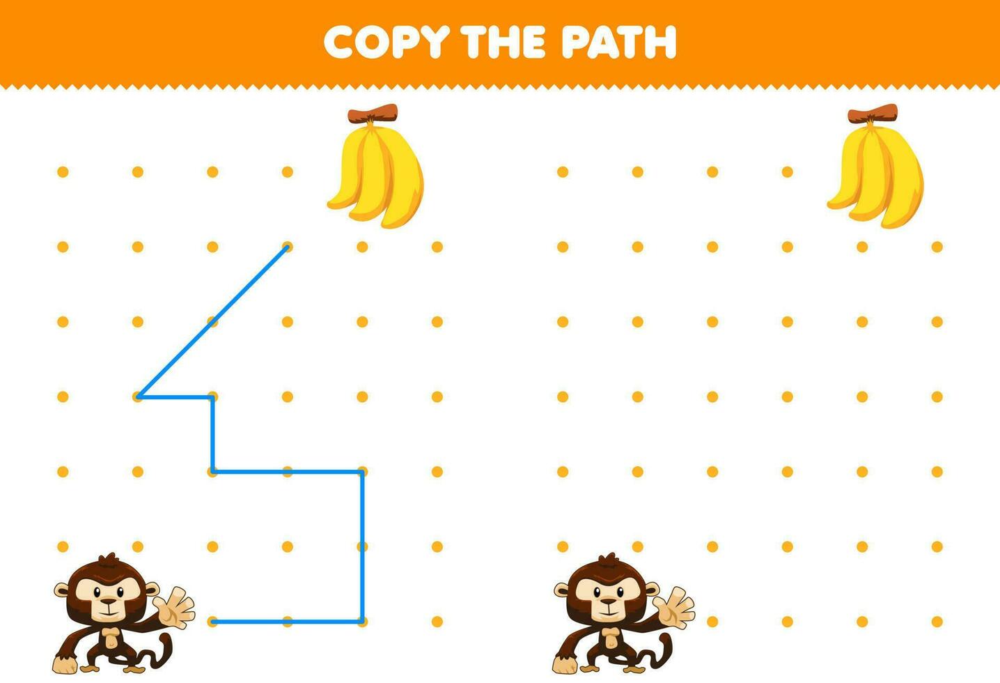 Education game for children copy the path help monkey move to the banana printable animal worksheet vector