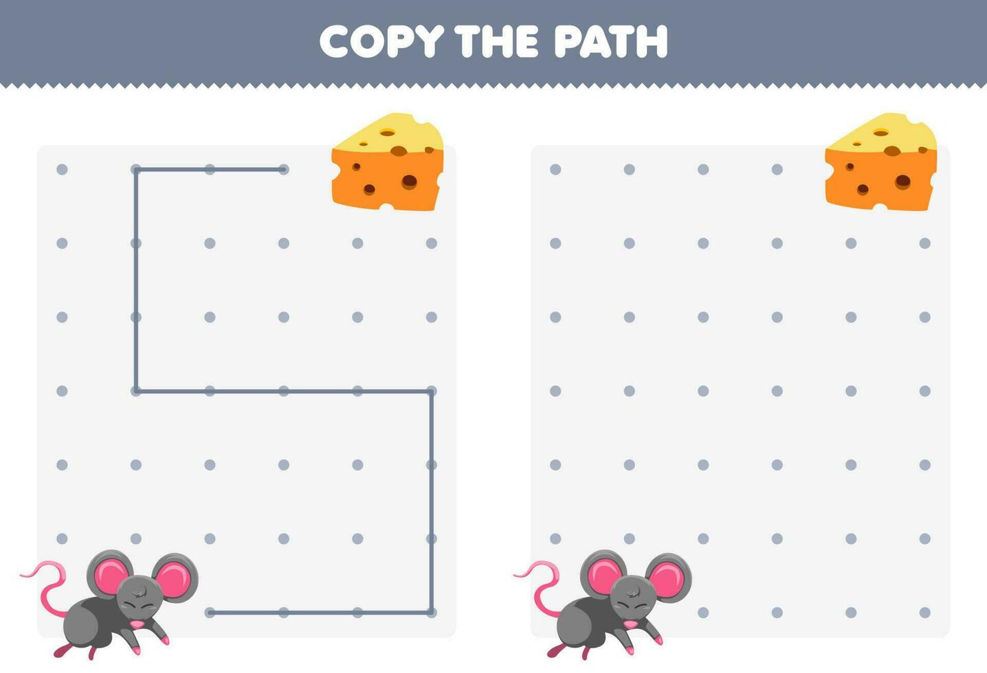 Education game for children copy the path help mouse move to the cheese printable animal worksheet vector