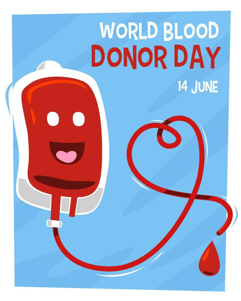 design for world blood donor day with cute cartoon blood bag vector