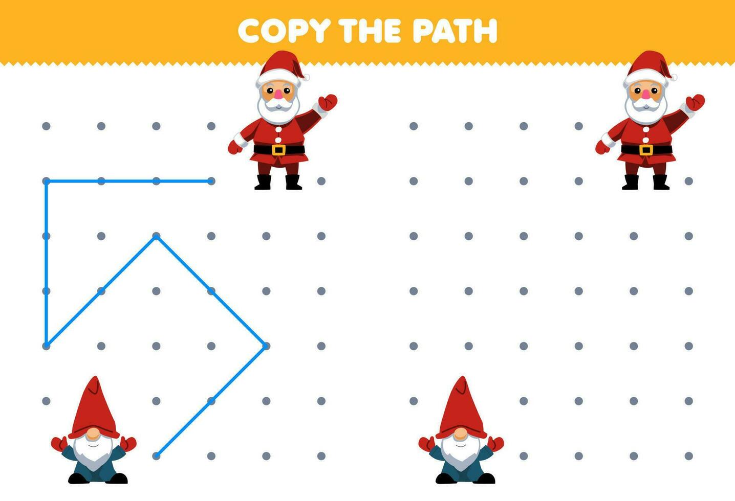 Education game for children copy the path help dwarf move to the santa printable winter worksheet vector