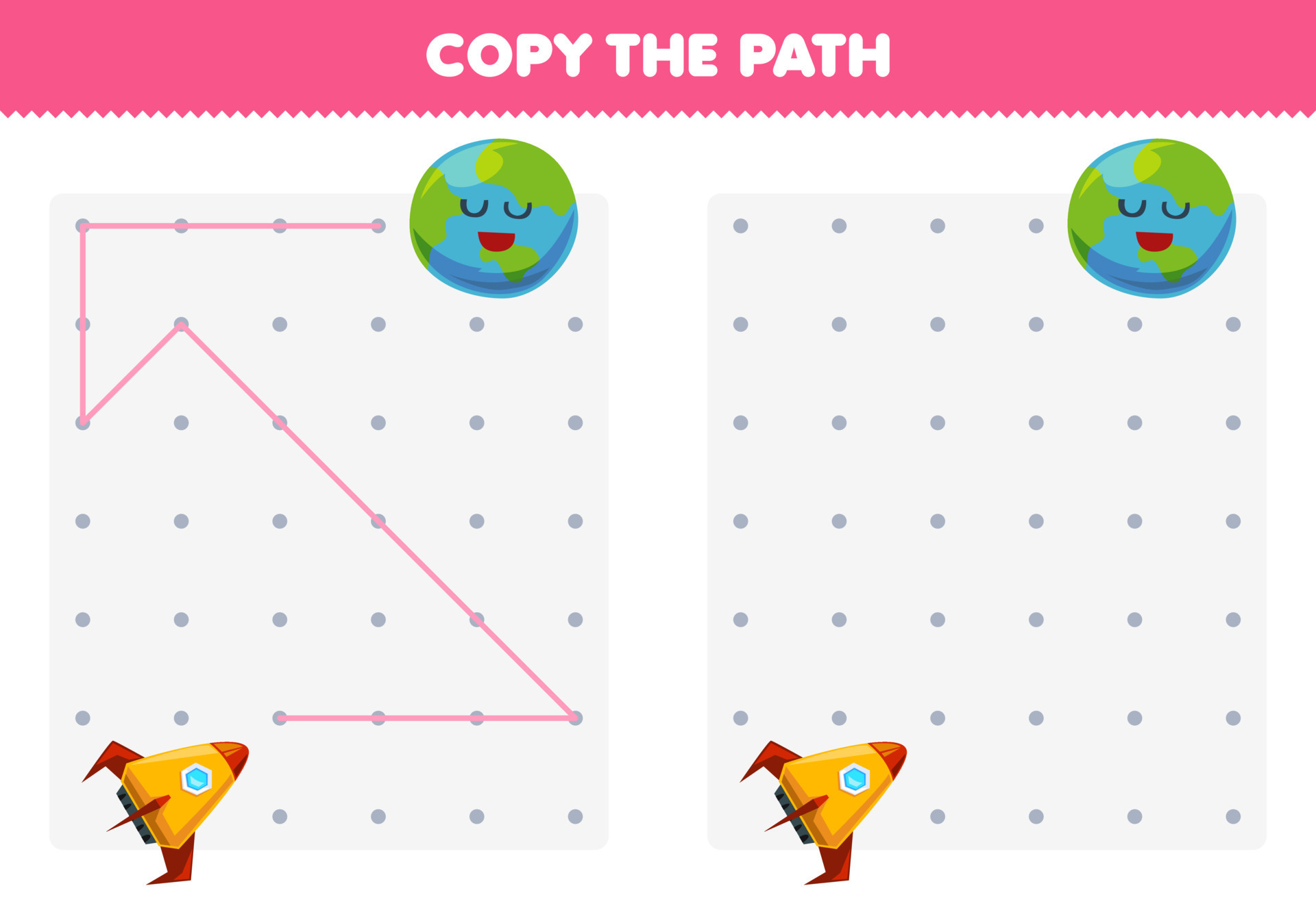 education-game-for-children-copy-the-path-help-rocket-move-to-the-earth