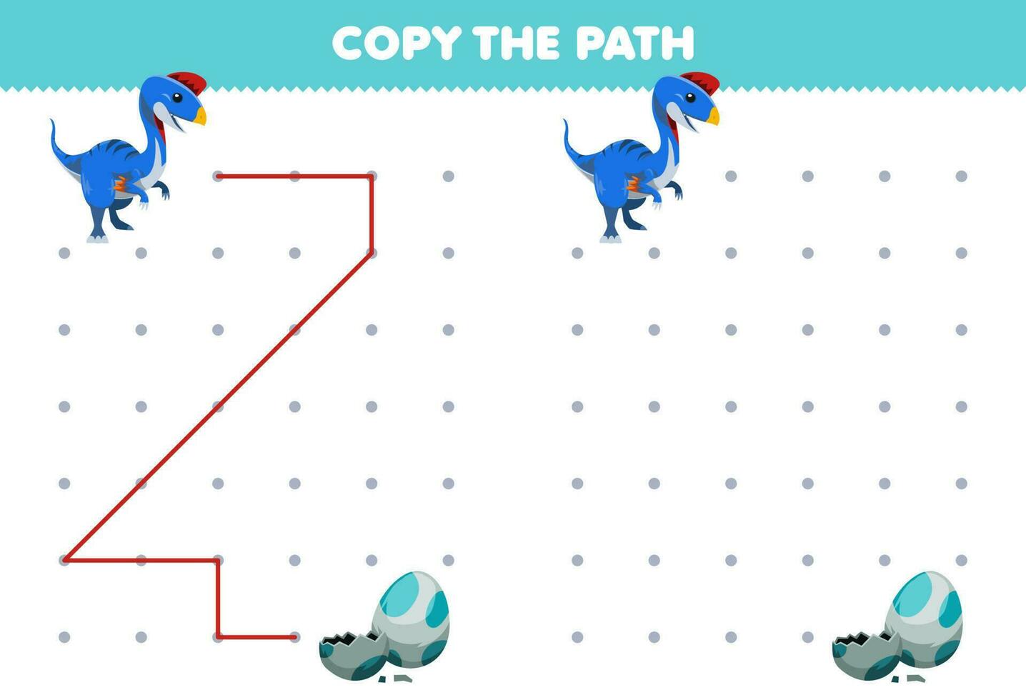 Education game for children copy the path help oviraptor move to the egg printable prehistoric dinosaur worksheet vector