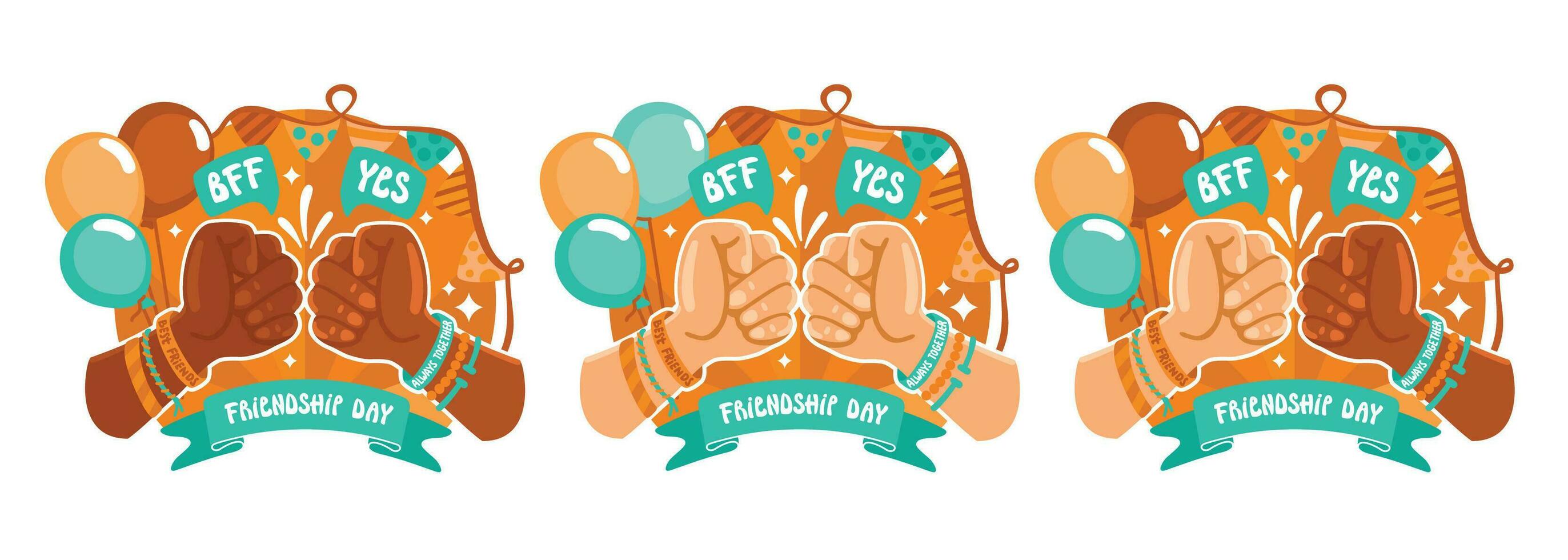 International friendship day banners set. Logo with two hands. Vector