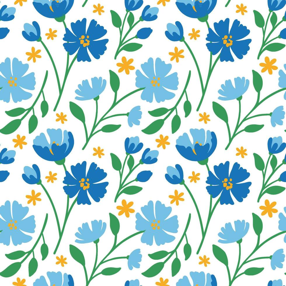 Cornflower. Summer wildflowers. Rustic style. Cute seamless pattern. Vector