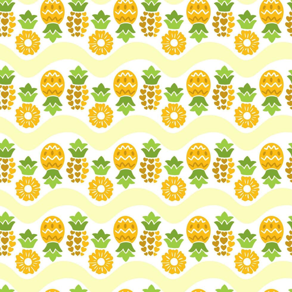 Juicy pineapple on yellow linear background. Fun  print. Summer illustration. Vector. vector