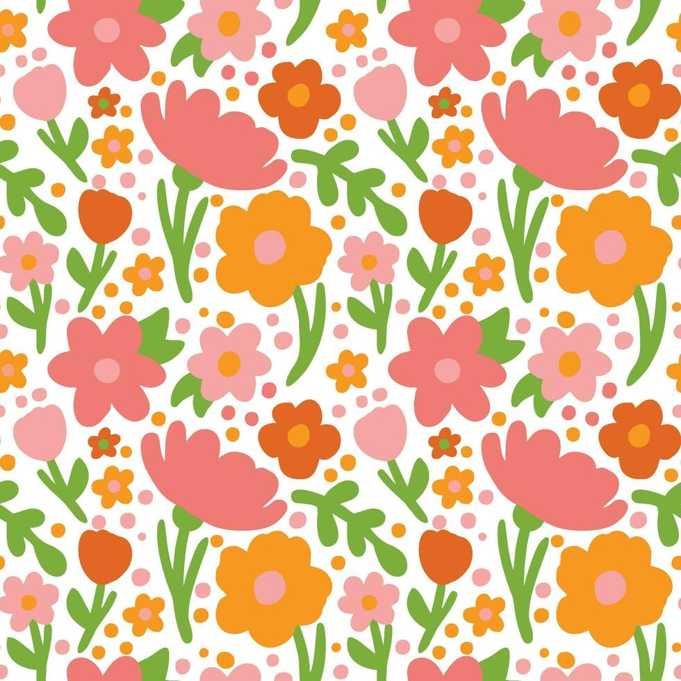 Summer wildflowers. Rustic style. Cute seamless pattern. Vector