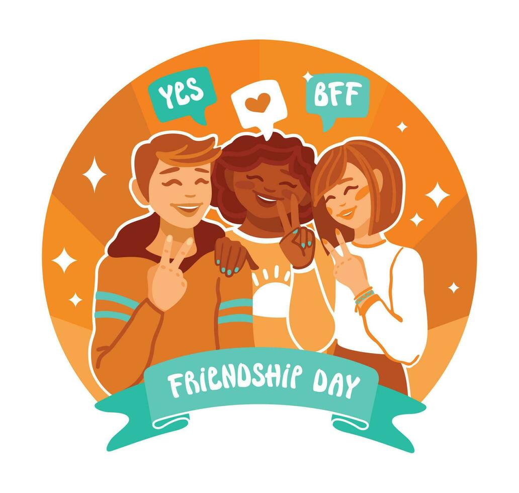 Friends Day. Group of smiling teenagers. Vector. vector