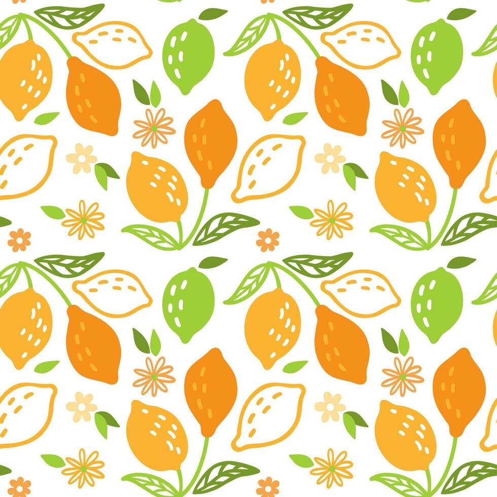 Lemons and flowers, summer print. Seamless pattern for fabric, wrapping, textile, wallpaper, clothes. Vector. vector