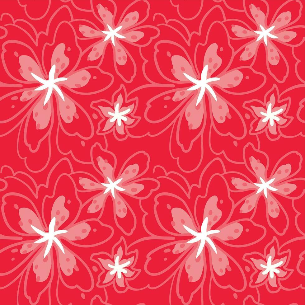 Pink flowers on a red background. Seamless pattern for fabric, wrapping, textile, wallpaper, apparel. Vector. vector