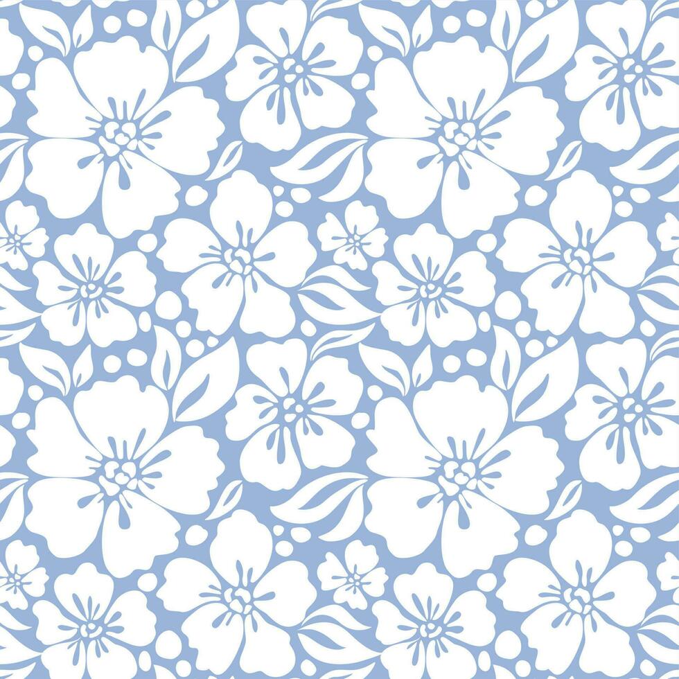 White flowers on a blue background. Seamless pattern for fabric, wrapping, textile, wallpaper, apparel. Vector. vector