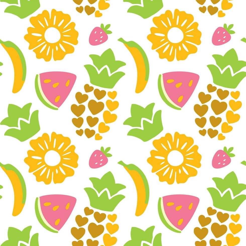 Juicy fruits, seamless pattern. Summer print. Vector illustration.