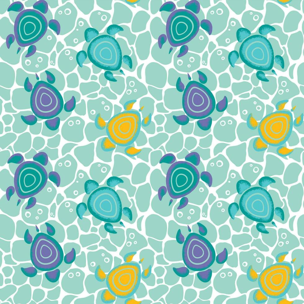 Sea turtles of different colors. Summer childish print. Seamless pattern for fabric, wrapping, textile, wallpaper, clothes. Vector. vector