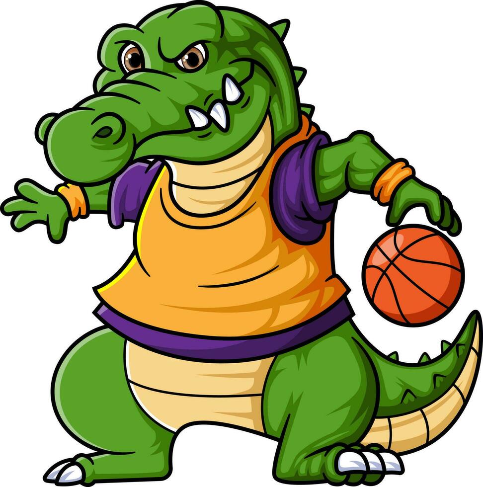 Sport angry crocodile playing basketball vector