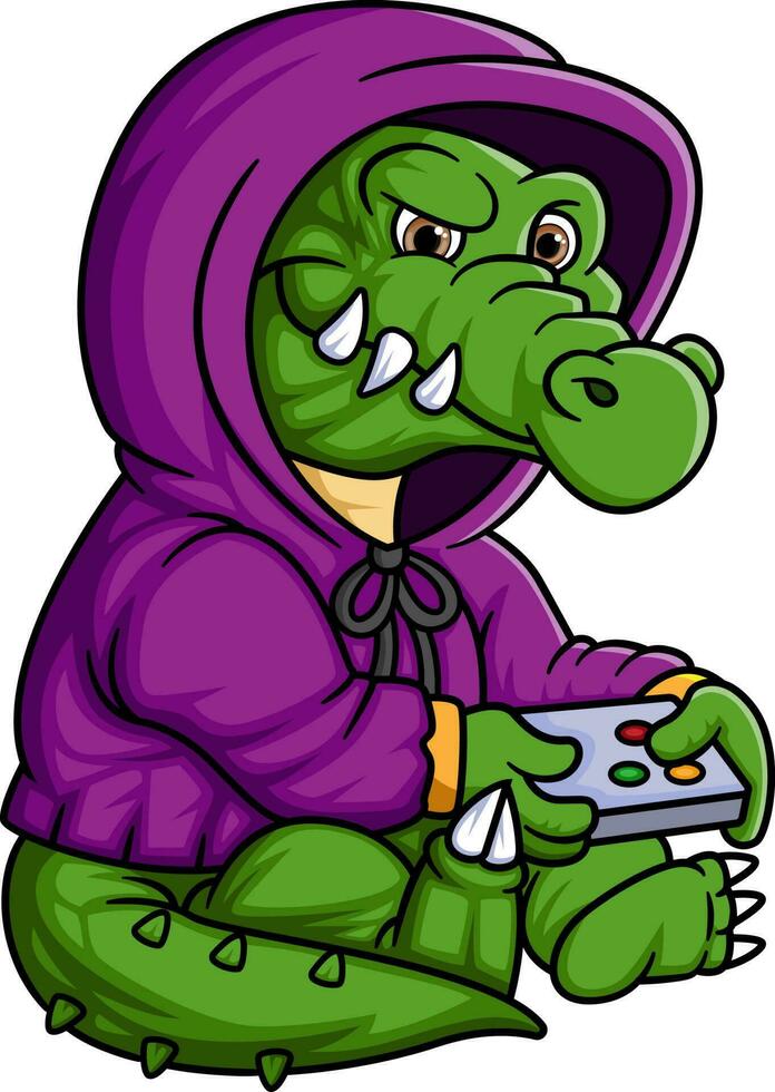 Crocodile Playing Game With Controller Cartoon character vector