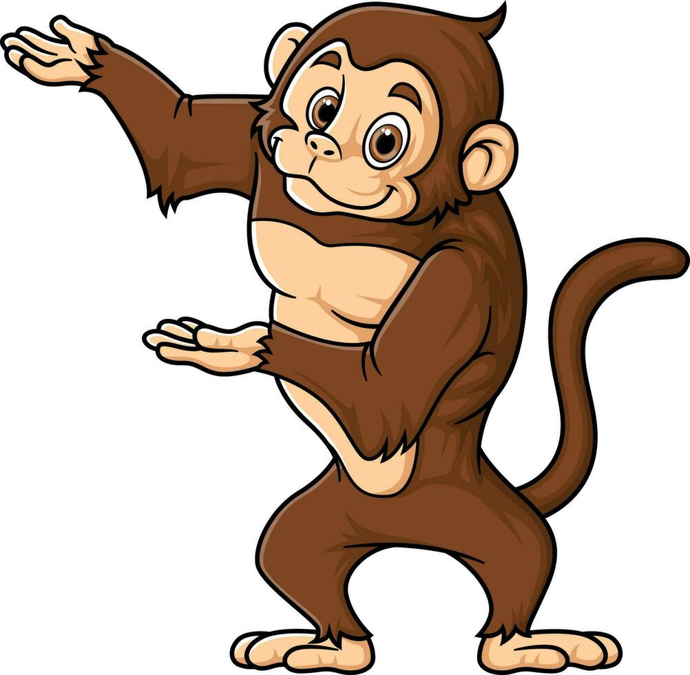 Strong monkey cartoon posing mascot character vector