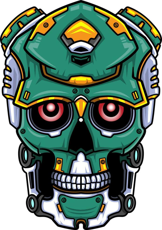 Green Skull head robot mascot character vector
