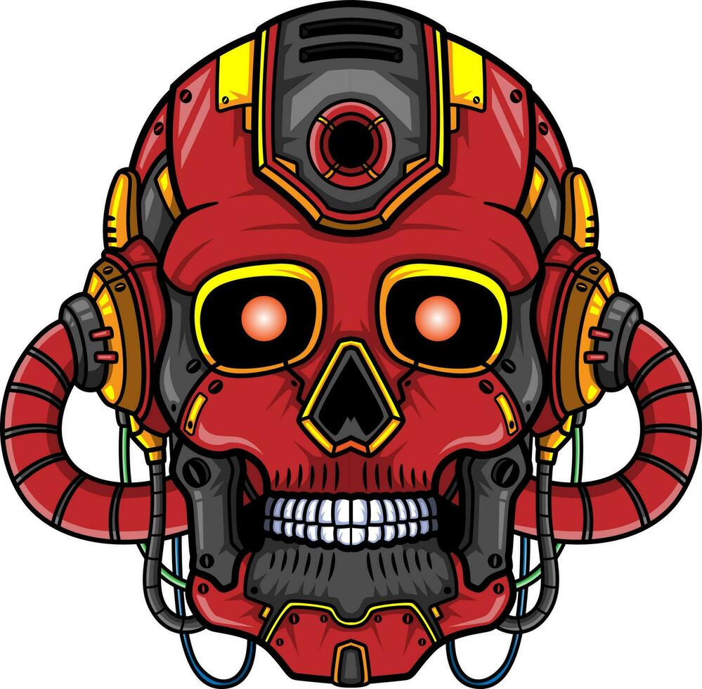 rojo cráneo cabeza robot mascota personaje vector