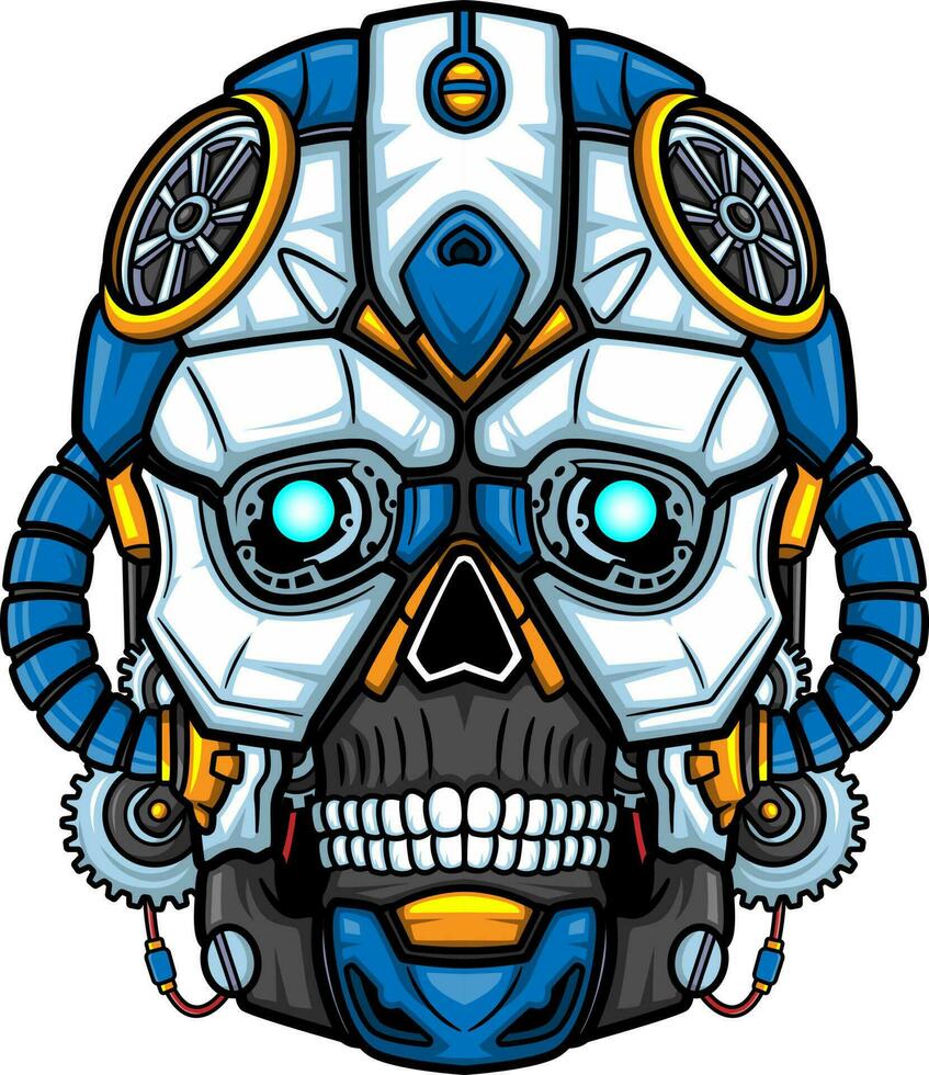 Blue Skull head robot mascot character vector