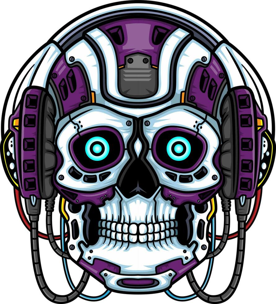 Purple Skull head robot mascot character vector