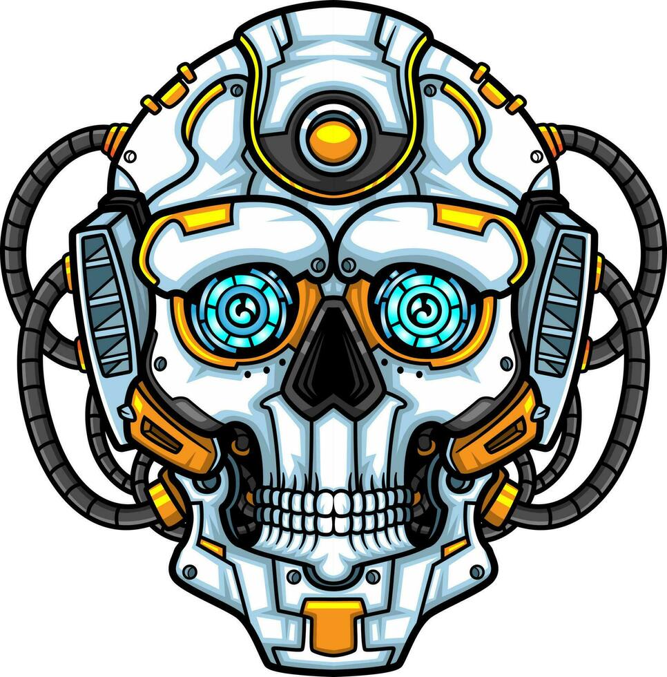 White Skull head robot mascot character vector