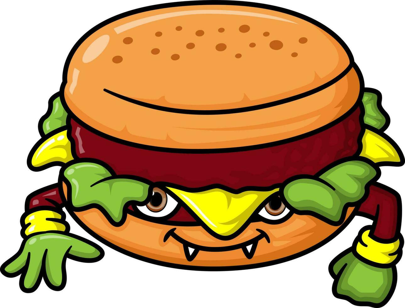 el delicioso hamburguesa monstruo con el grande ojos y vegetales dentro vector