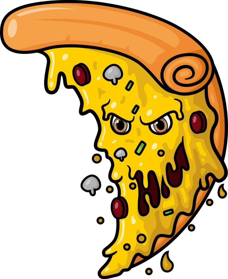 Monster slice pizza cartoon mascot character vector