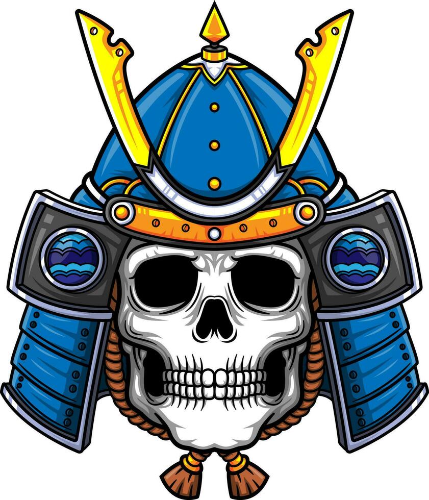 azul cráneo samurai guerrero mascarilla. tradicional armadura de japonés guerrero vector