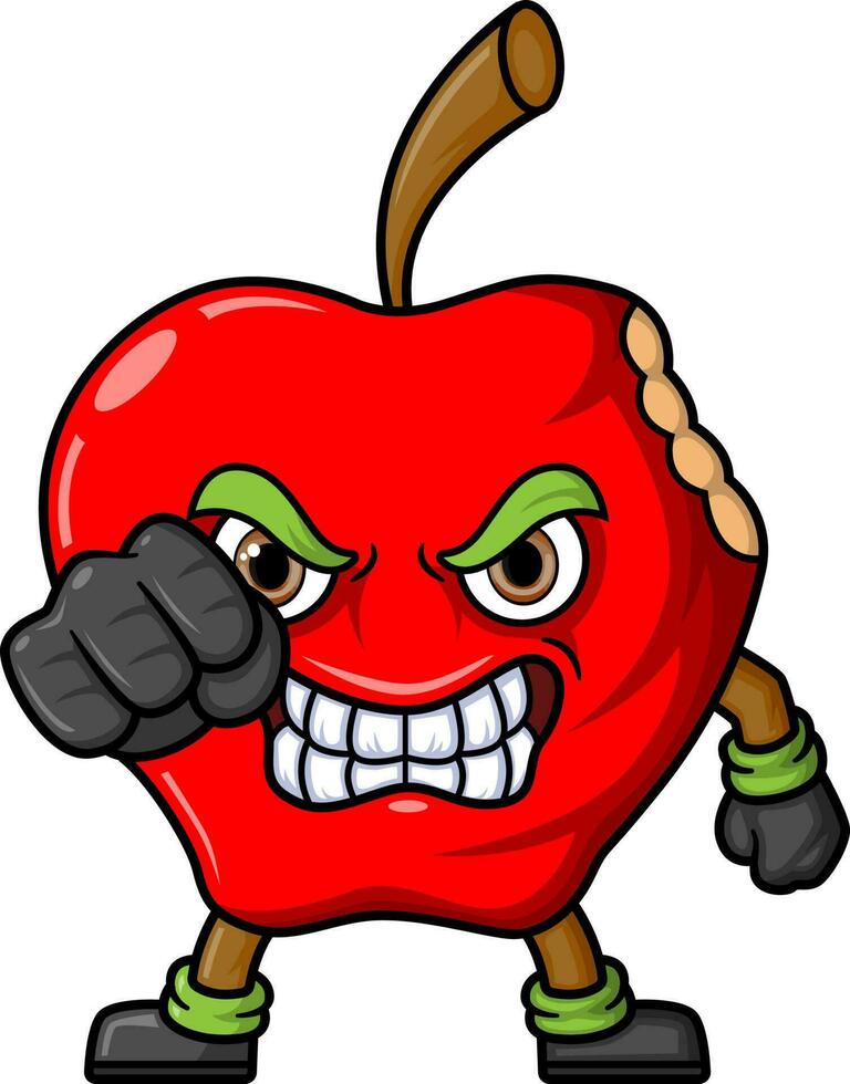 enojado manzana dibujos animados personaje mascota diseño vector