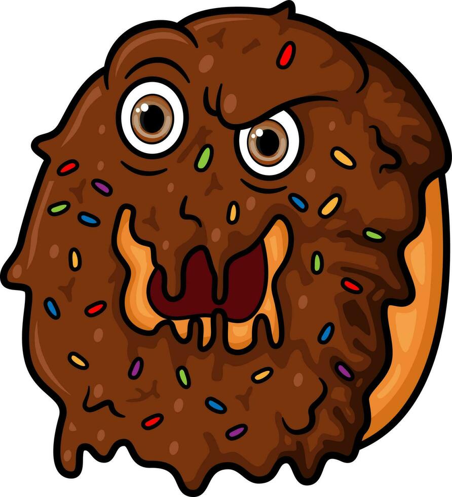 Monster chocolate doughnut cartoon mascot character vector