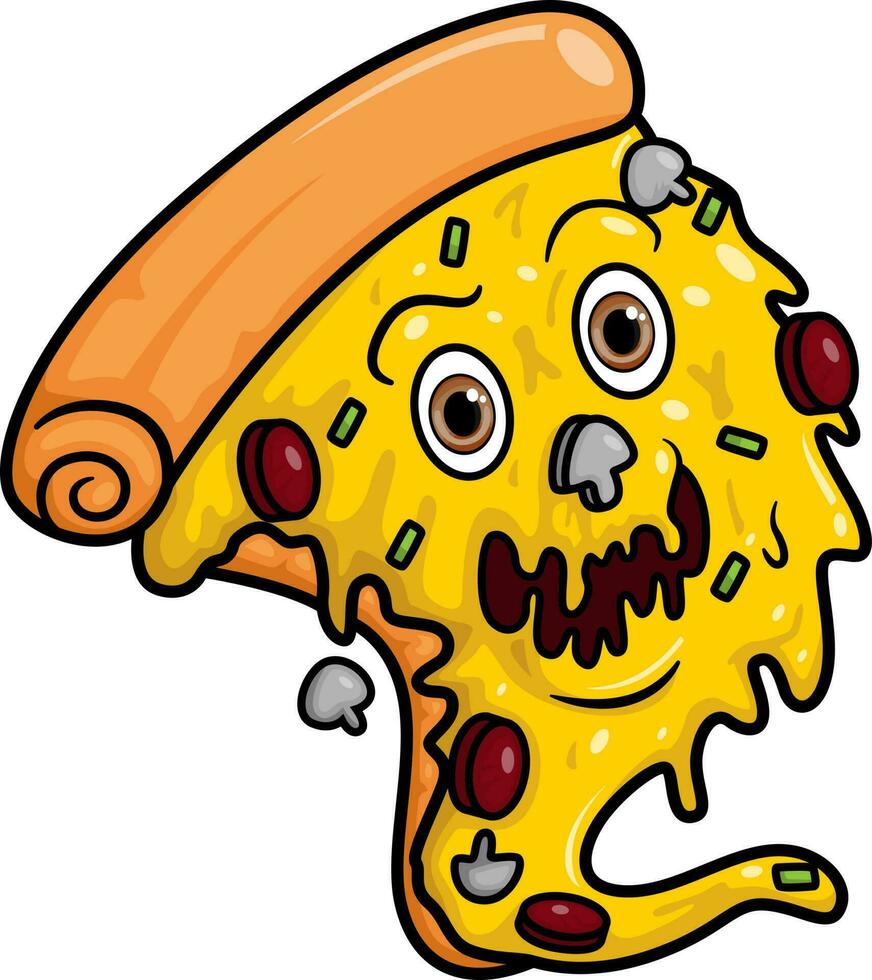 Happy slice pizza monster cartoon mascot character vector