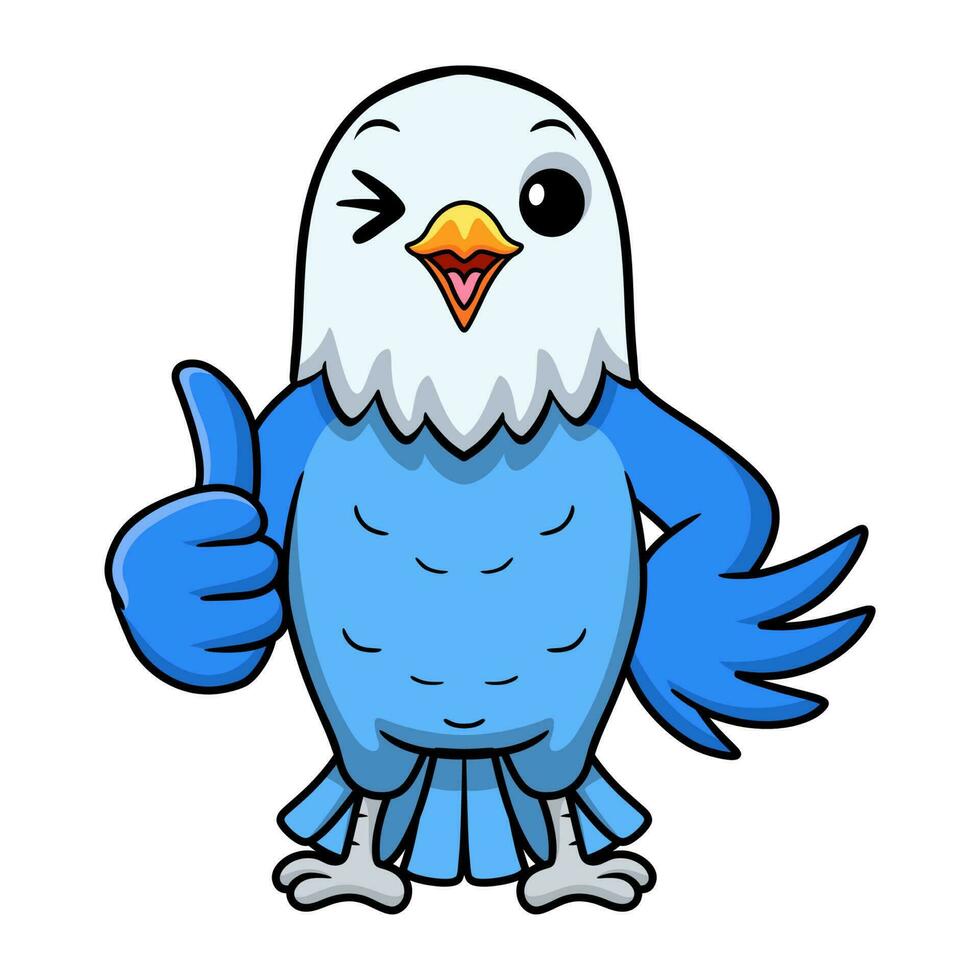 Cute blue love bird cartoon giving thumb up vector